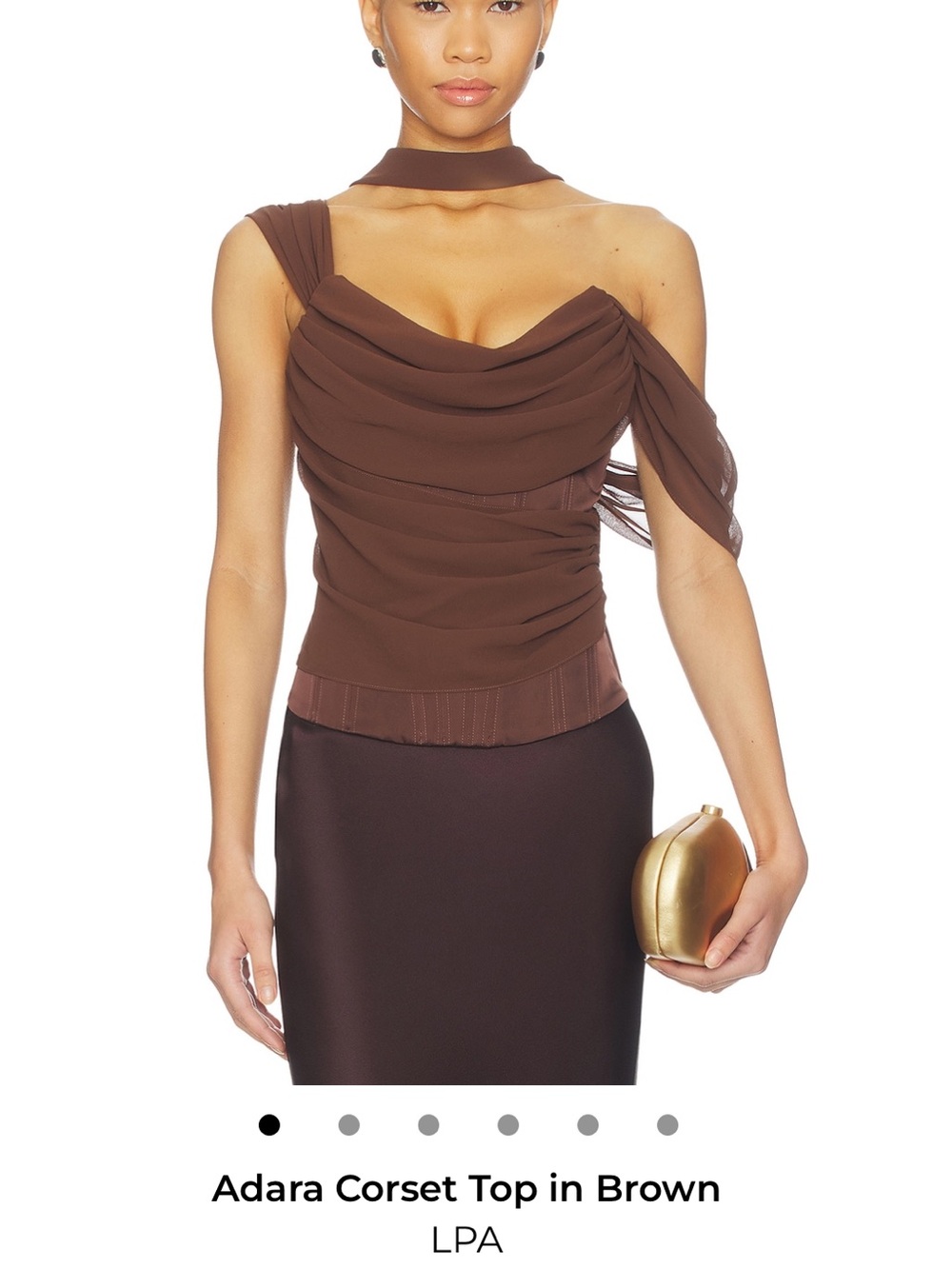 LPA Draped Off-Shoulder Corset Top in Brown